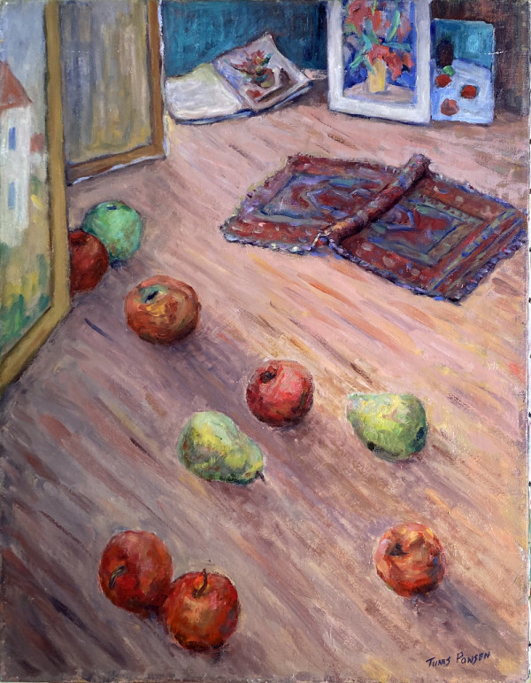 Still Life with Fruit, Rug and Paintings by Tunis Ponsen