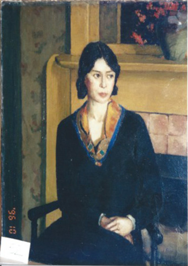 Woman in a Dark Blue Dress with Gold Scarf by Tunis Ponsen