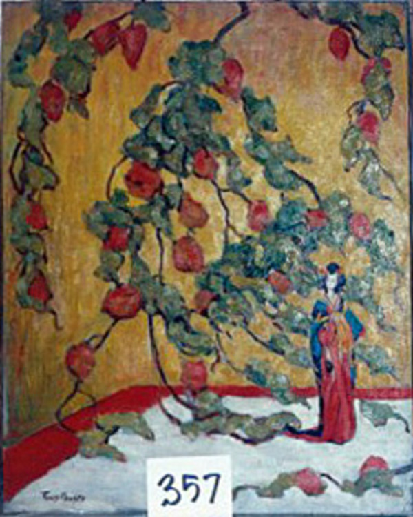 Still Life with Red Flowers and Japanese Figurine by Tunis Ponsen