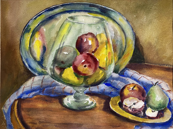 Still Life; Apples and Pears in a Glass Bowl w Platter by Tunis Ponsen