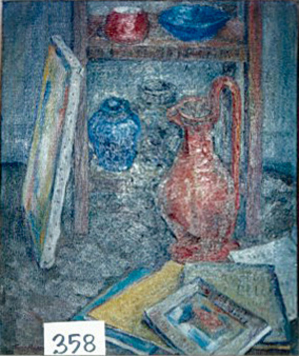 Interior scene with Red Urn, Paintings, Art Books and Pottery by Tunis Ponsen