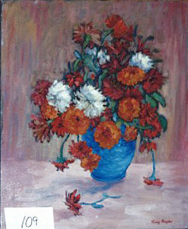 Red and White flowers in Blue Vase by Tunis Ponsen