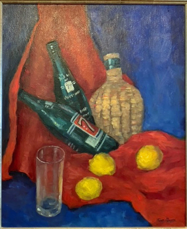 Still Life with 7UP bottles, Lemons, Gin on a Red Drape by Tunis Ponsen