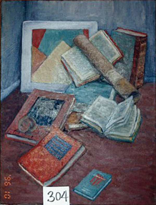 Still Life with Books, Painting and Roll of Kraft Paper by Tunis Ponsen