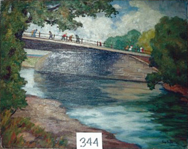 Figures on bridge over Blue Green River by Tunis Ponsen