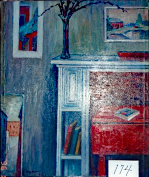 Interior with Red Table, Books and Paintings by Tunis Ponsen