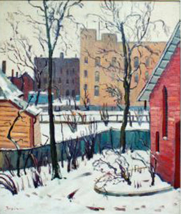 Winter City Scene with fenced in Yard by Tunis Ponsen