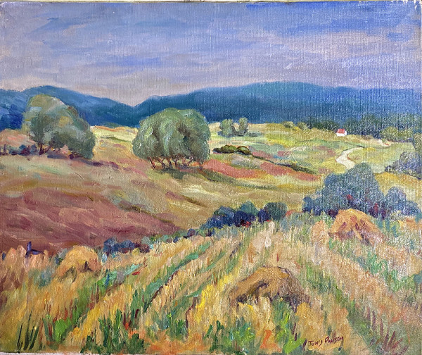 Rolling Hills w Red Roof and Small Figure by Tunis Ponsen