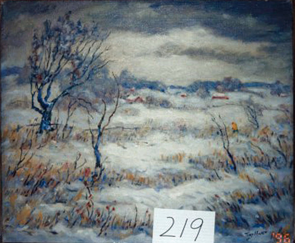 Winter Farm scene with Figure in Yellow Coat by Tunis Ponsen
