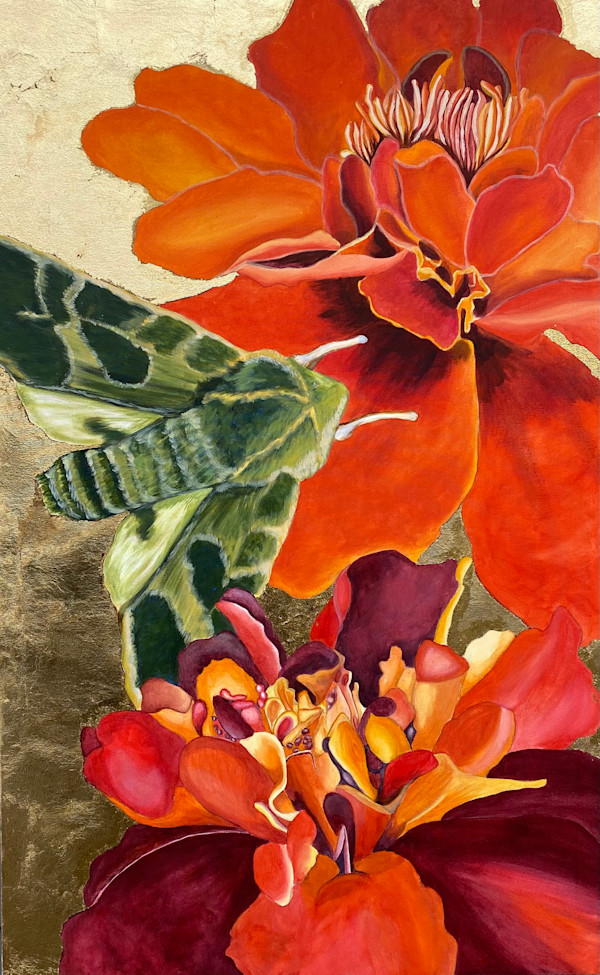 Gothic Green Moth and Marigolds by Barbara Goretzky, Image 1.