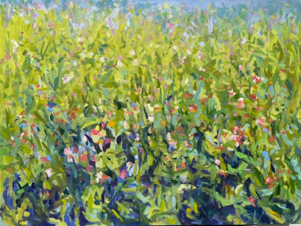 Jeff's Zinnias 30x40 by priscilla whitlock