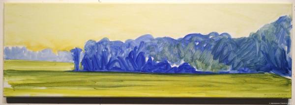 Blue Trees over Rice, Rivervale Pocket, Rivervale, Poinsett County, Arkansas, painted on location by Norwood Creech
