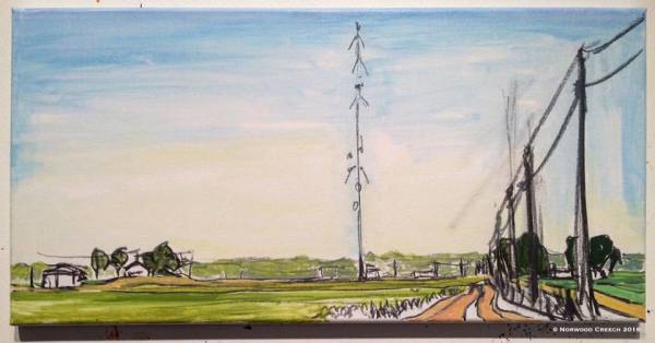 Mississippi County Cell Tower - Looking to Twin Ditches, Bondsville, Mississippi County, Arkansas, painted on location, 5/4/16 by Norwood Creech