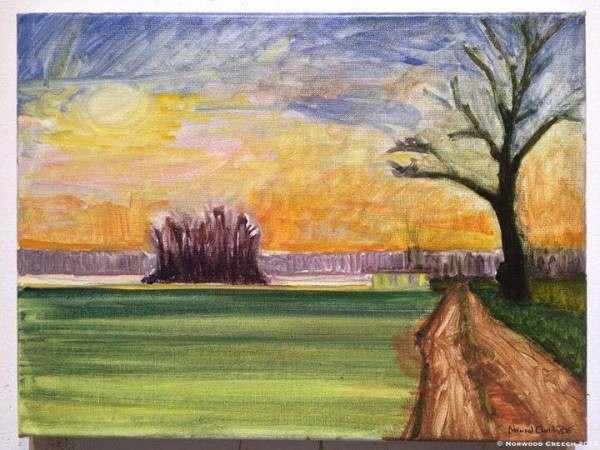 Sun Going Down over McClellan Indian Mound, Poinsett County, Arkansas, painted on location