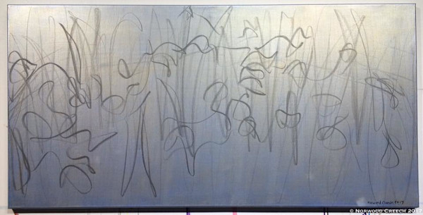 Flowers in the Grass (on Blue, Silver, and Gold)