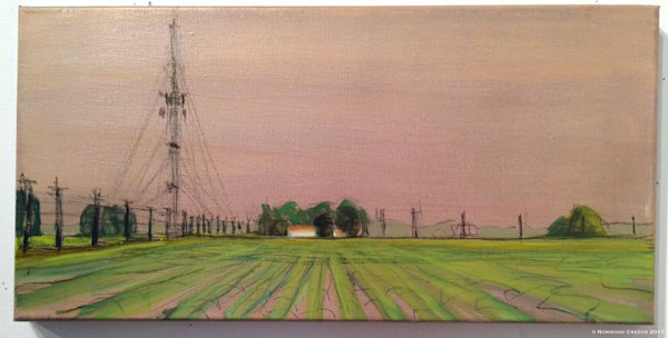 Mississippi County Cell Tower (on Sand Gold Ground), Mississippi County, Arkansas, painted on location #GildTheDelta by Norwood Creech, Image 4.