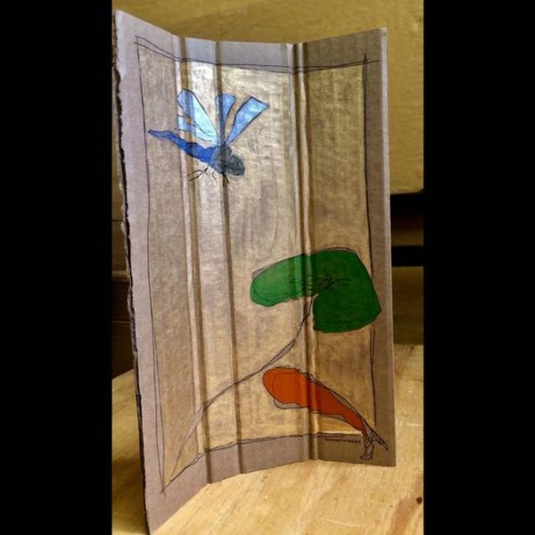 Stanley & the Dragonfly (Standing Folded Corrugated Cardboard Triptych) by Norwood Creech