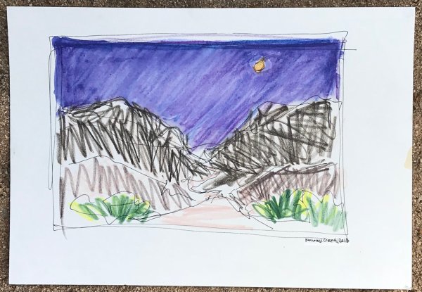 Windy Gap, Bartlett Mountains, Joshua Tree, California, painted on location by Norwood Creech