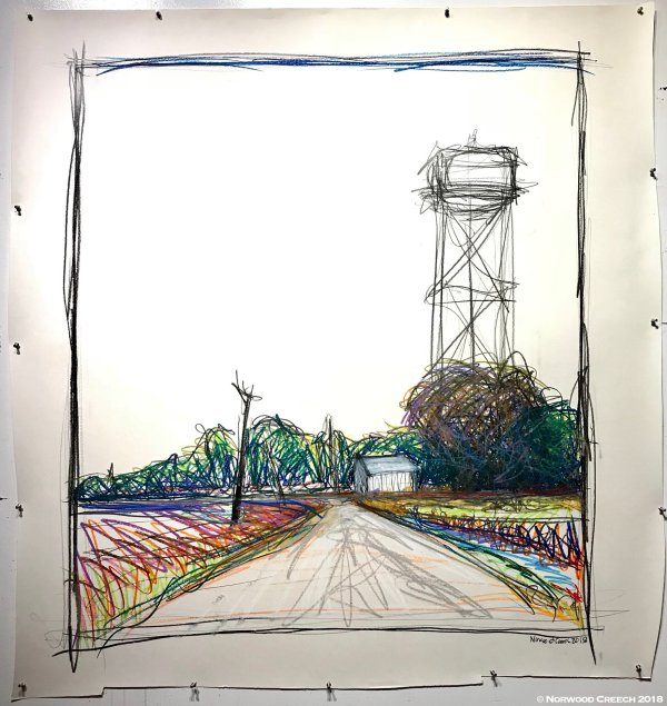 Dyess Rural Water Tower / Coming into Town from the Cash House, Mississippi County, Arkansas, by Norwood Creech