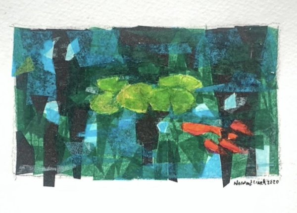 Wooded Reflections (Lily Pads & Fish) - Collage by Norwood Creech