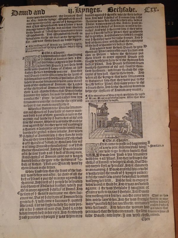 1537 Matthew-Tyndale 1st Ed Bible Bathsehba woodcut by Bible