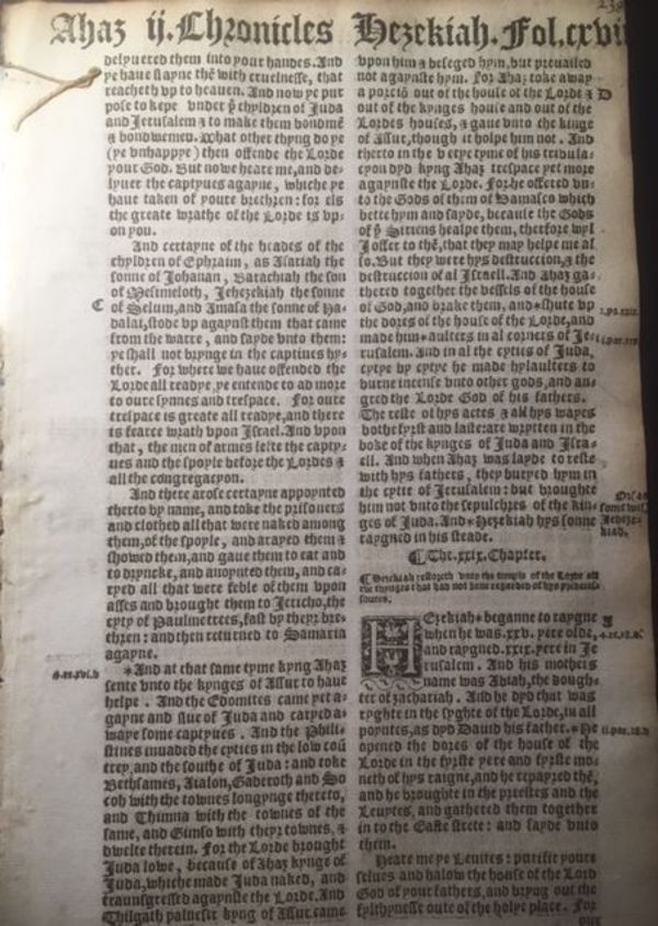 1549 Mathew Tyndale small folio English printing: Chronicles by Bible