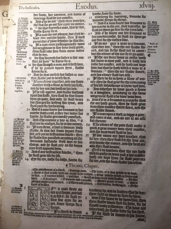 1568 Bishops Bible Folio leaf  Exodus by Bible