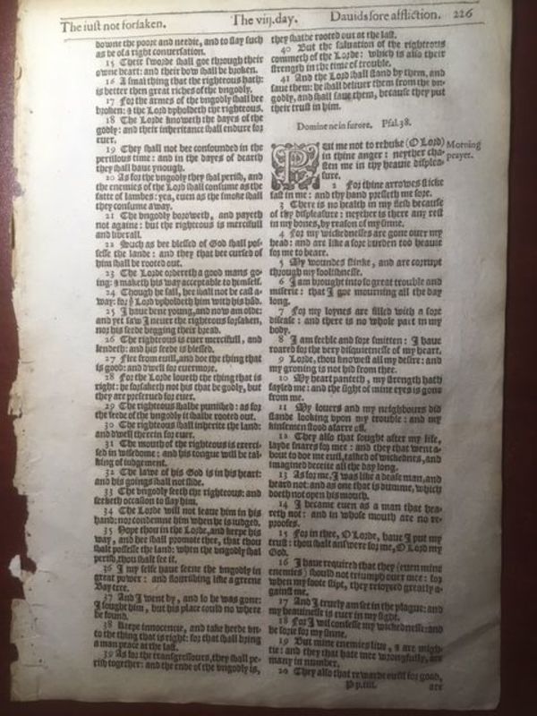 1595 Bishops Bible folio leaf: Psalms 38 by Bible