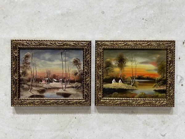 Landscapes-Oil on Board (4 Pieces) by Undiscernible
