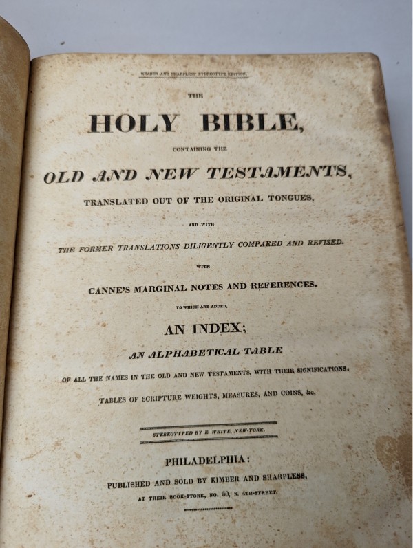 1823 Bible-Kimber & Sharpless, Philadelphia by Bible