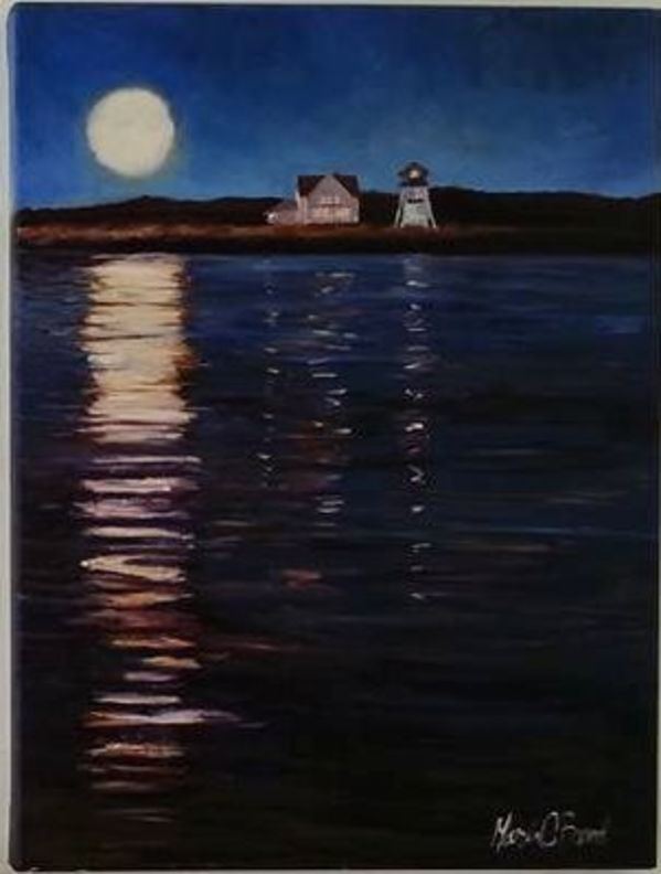 Harvest Moon Over Hendricks Head Lighthouse by Maria Boord