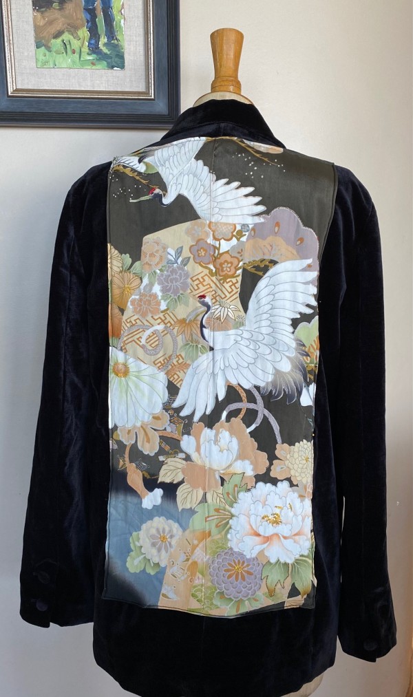 Vintage Kimono and Velvet Double Breasted Jacket by Unknown