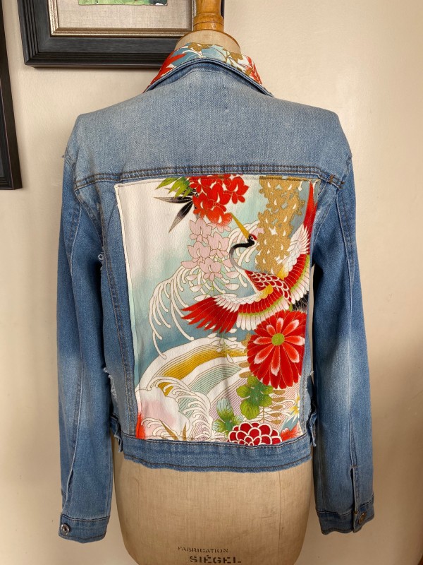 Vintage Kimono Stretch distressed Denim Jacket by Unknown