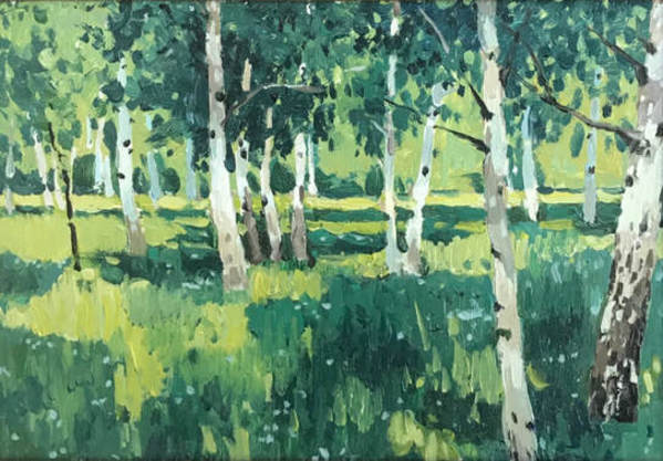 Master Copy of Levitan Birch Forest In loose Impressionist style by Vanessa Rothe