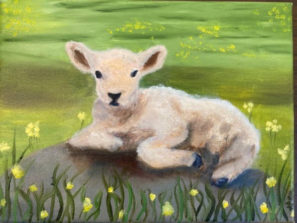Lamb in Green Grass by Thea Sargent