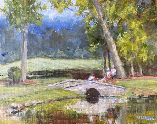 Chris, Bates & Bryce Fishing on 10 by Janet Lucas Beck