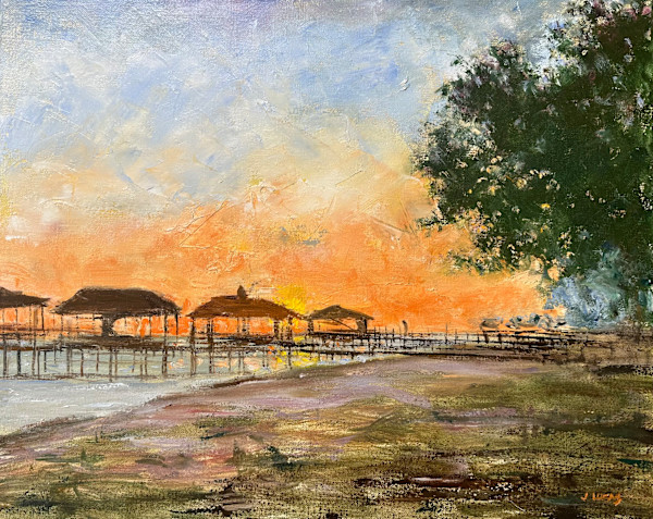 Boat Docks at Sunset by Janet Lucas Beck