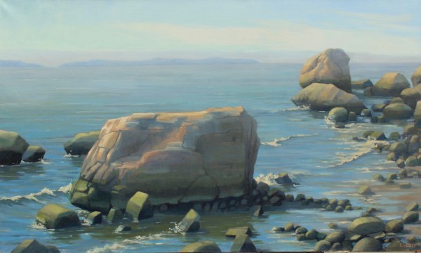 Monolith's on the Beach, Oil, 24 x 40 by Eileen Eder