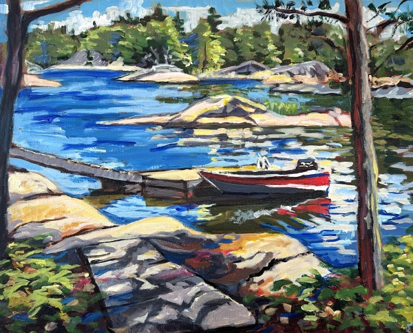 The Red Striped Motorboat, Go Home Bay by Lynne Ryall