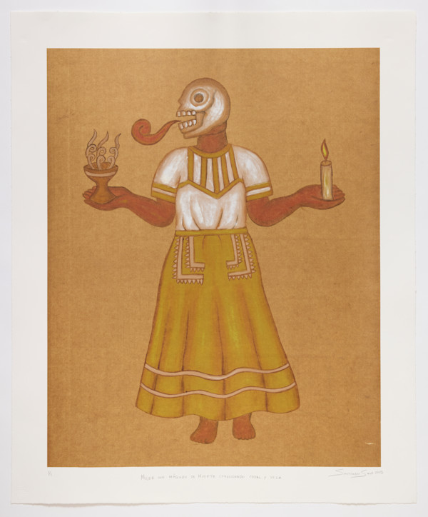 Mujer con Mascara de Muerte Ofrendando Copal y Vela 2 by Santiago Savi