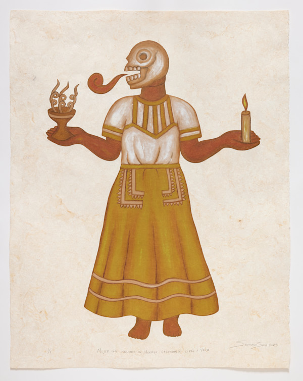 Mujer con Mascara de Muerte Ofrendando Copal y Vela 1 by Santiago Savi