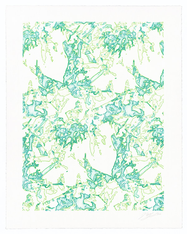 Contour Pattern Study 1 (coral bush, anthurium) by J Myszka Lewis