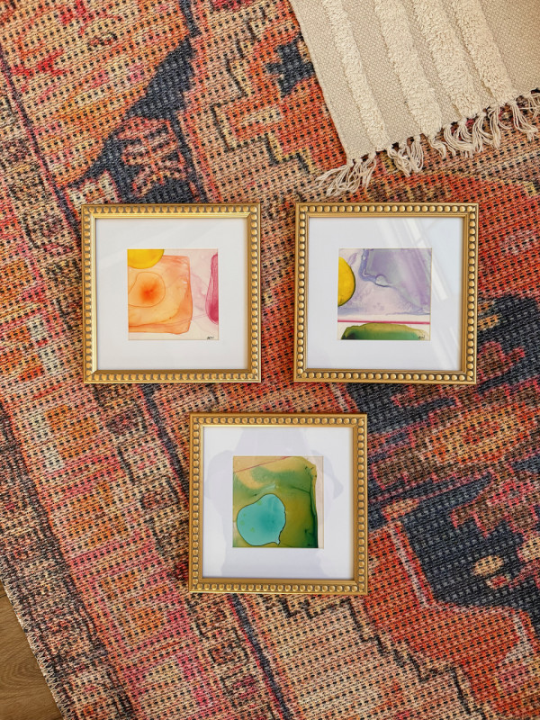 Small Colorful Abstracts Triptych by Claire Necessary