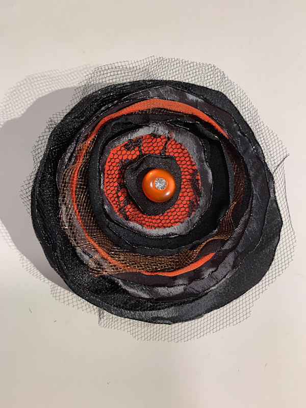 Orange, Black and Silver Flower Pin/Clip by Eleftheria Easley, Image 2.