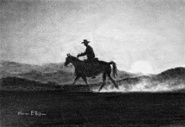 Sunset Cowboy / Cowboy Sketch III by Karen Franqui Elkan
