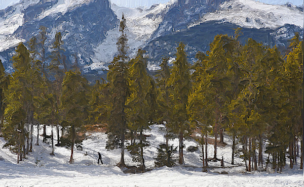 Sprague Lake, with Hiker by Lewis Jackson, Image 1.