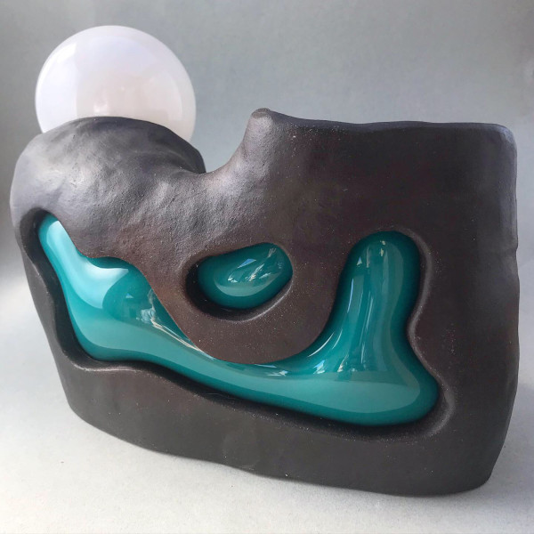 turquoise and black lamp