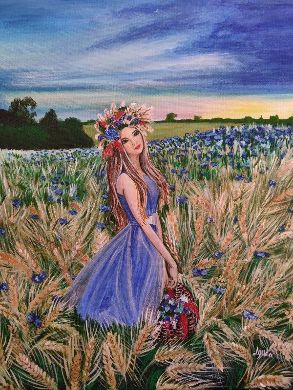 Ukrainian Girl in the wheat field by Lyuda Morhun
