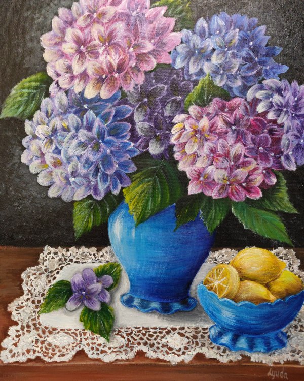 Hydrangea and Lemons by Lyuda Morhun