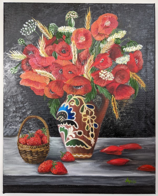 Poppies & Wheat  with Strawberries by Lyuda Morhun
